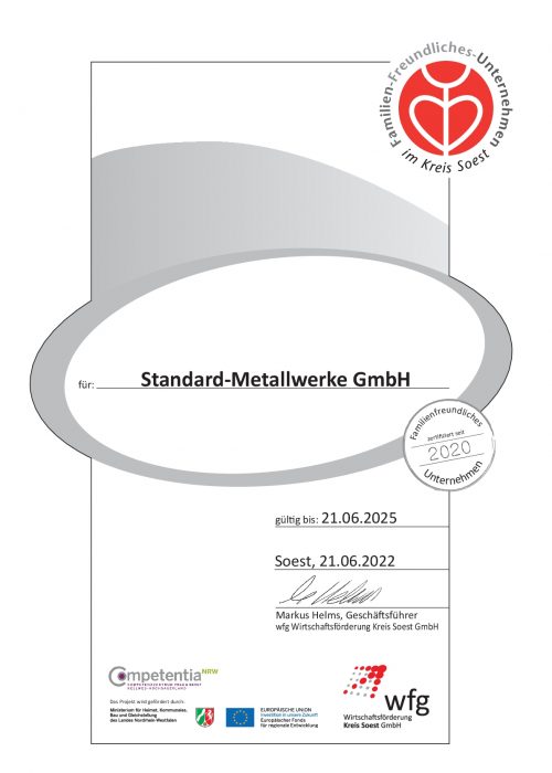 Zertifikat Standard-Metallwerke Werl - Familienfreundliches Unternehmen